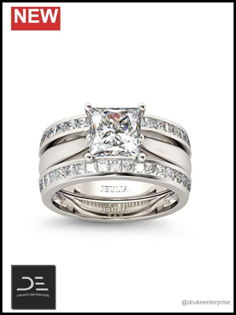 Stunning CZ Engagement Ring Set with Eternity Band in 925 Sterling Silver
